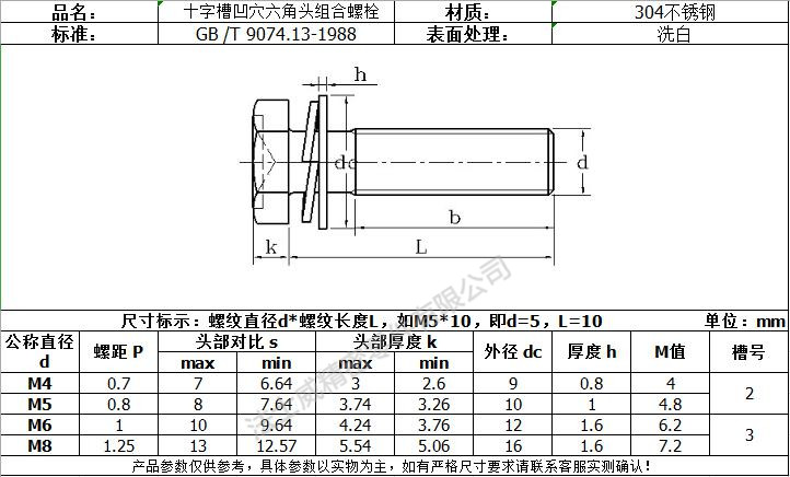 GB9074.13外六角十字组合螺丝规格