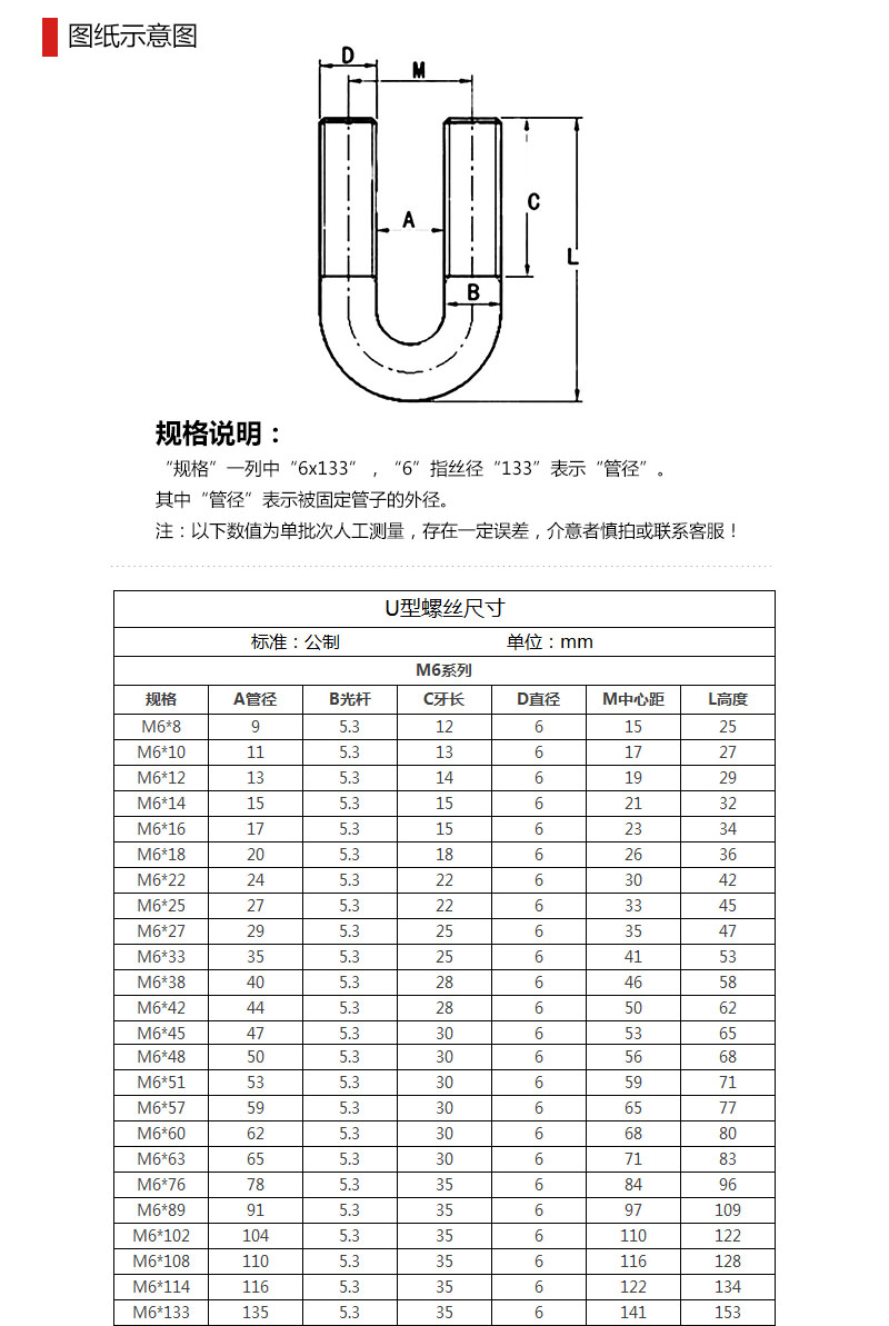 U型螺丝尺寸